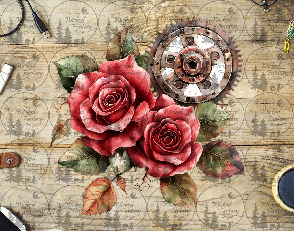 UVDTF Two Red Roses and a Gear