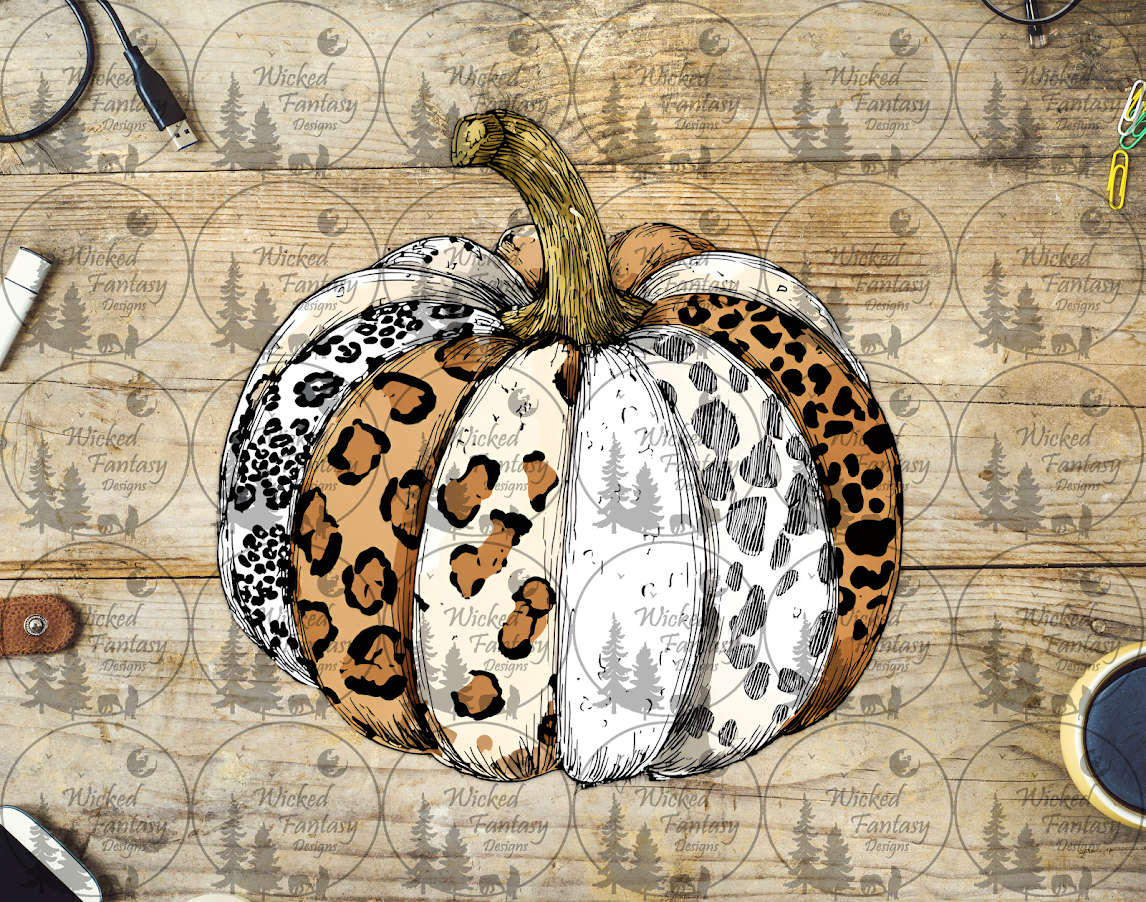 UVDTF Grunge Patchwork Leopard Print Pumpkin