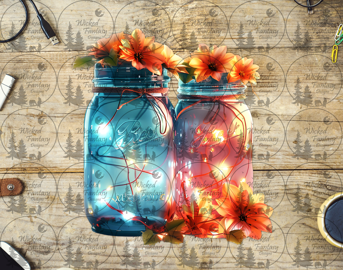 UVDTF Fairy Lights in Mason Jars with Flowers