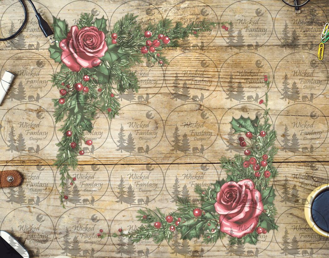 UVDTF Illustrated Roses and Holly 20oz 30oz 10"x10"