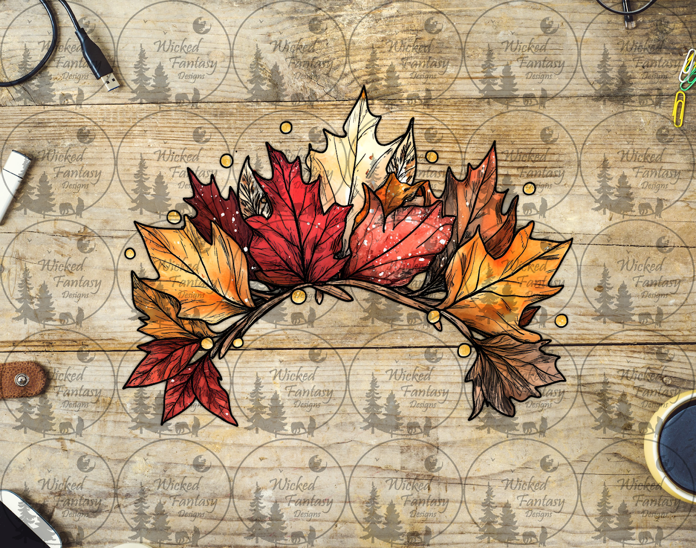 UVDTF Autumn Leaves on Branch