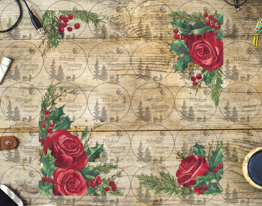 UVDTF Red Roses and Holly 20oz 30oz 10"x10"