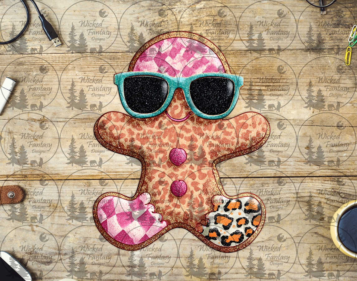 UVDTF Gingerbread Man with Leopard and Sun Glasses