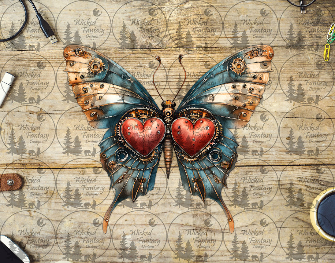 UVDTF Steampunk Butterfly Double Hearts