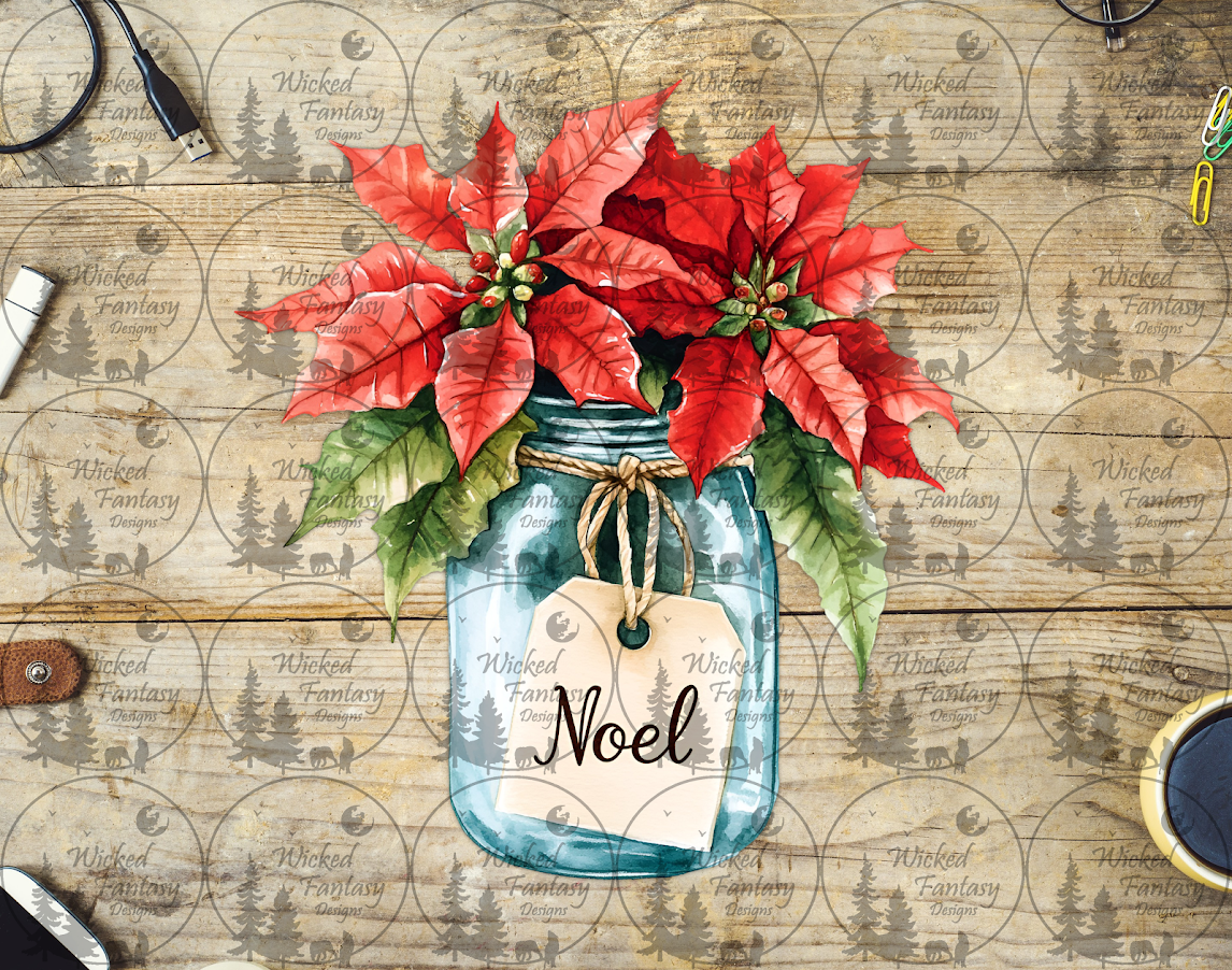 UVDTF Poinsettias in Glass Mason Jar