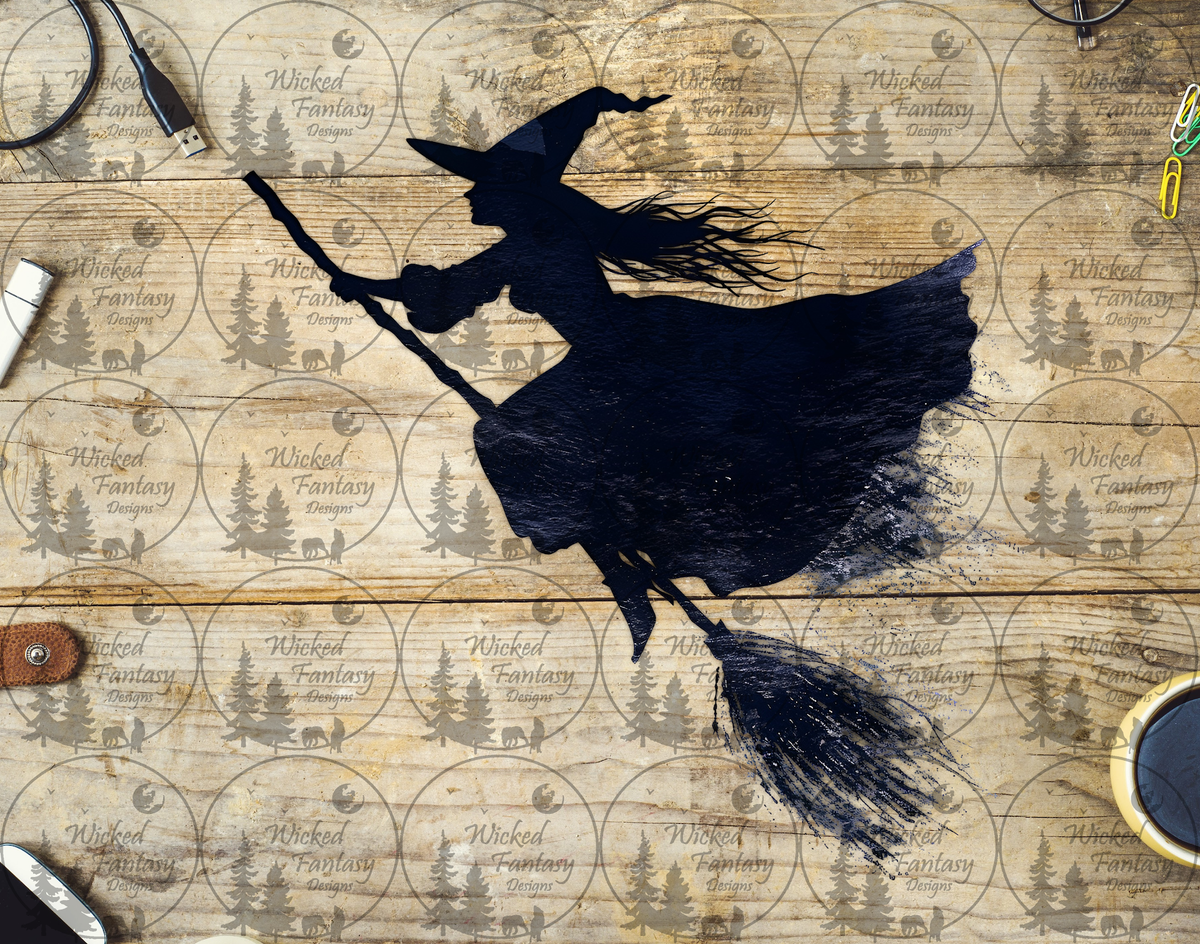UVDTF Grunge Flying Witch Silhouette