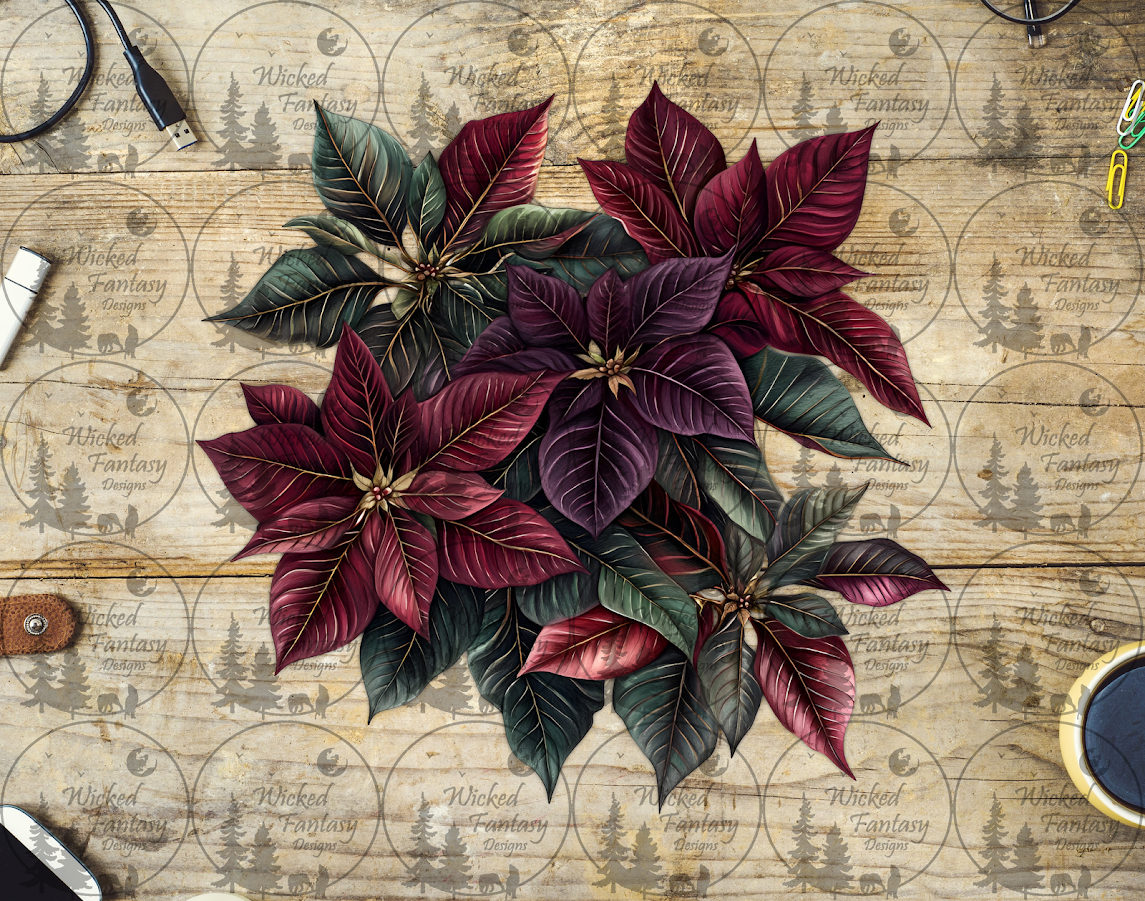 UVDTF Burgundy and Emerald Poinsettia – Wicked Fantasy Designs