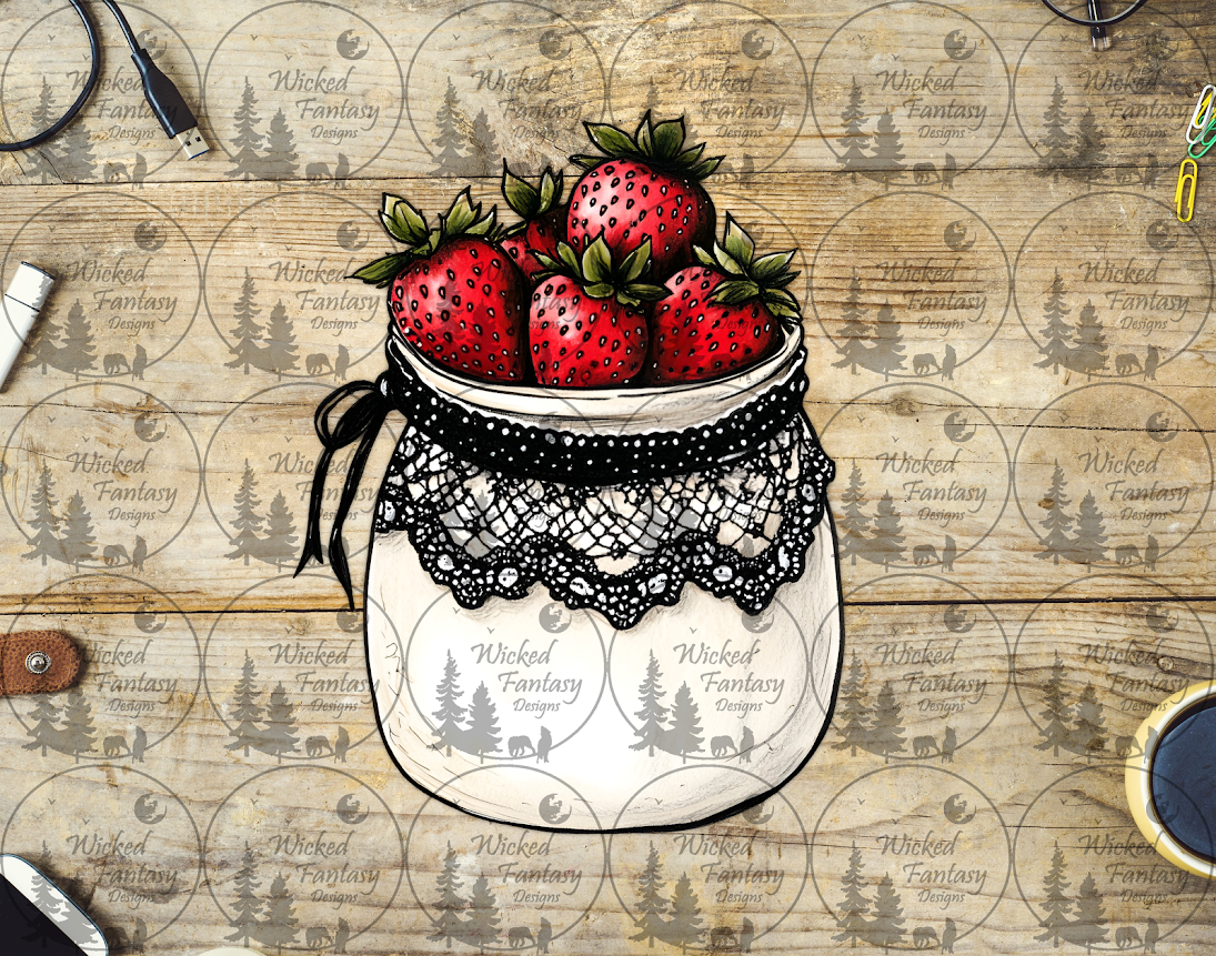 UVDTF Jar of Strawberries with Lace