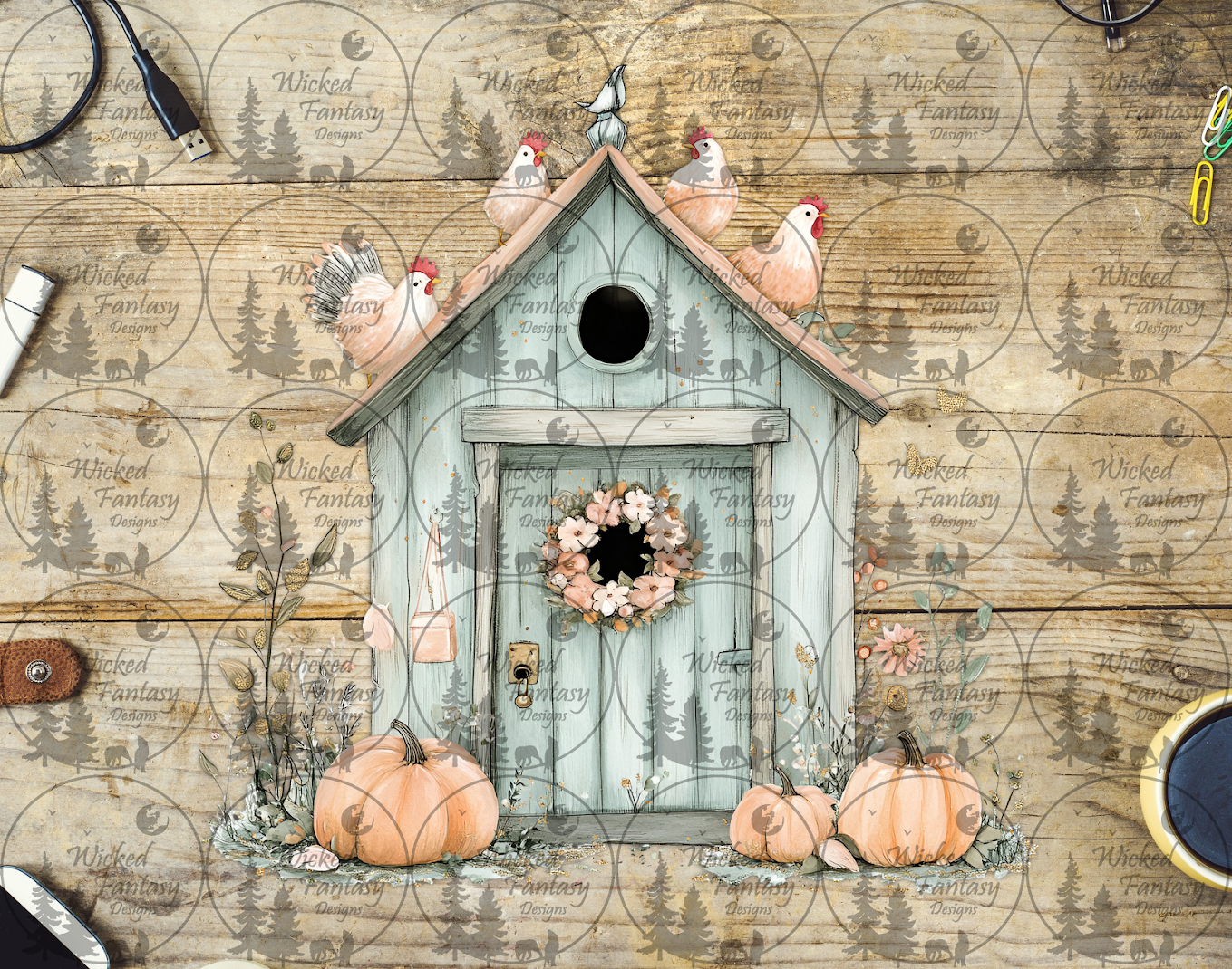 UVDTF Chicken Shed Coup with Pumpkins