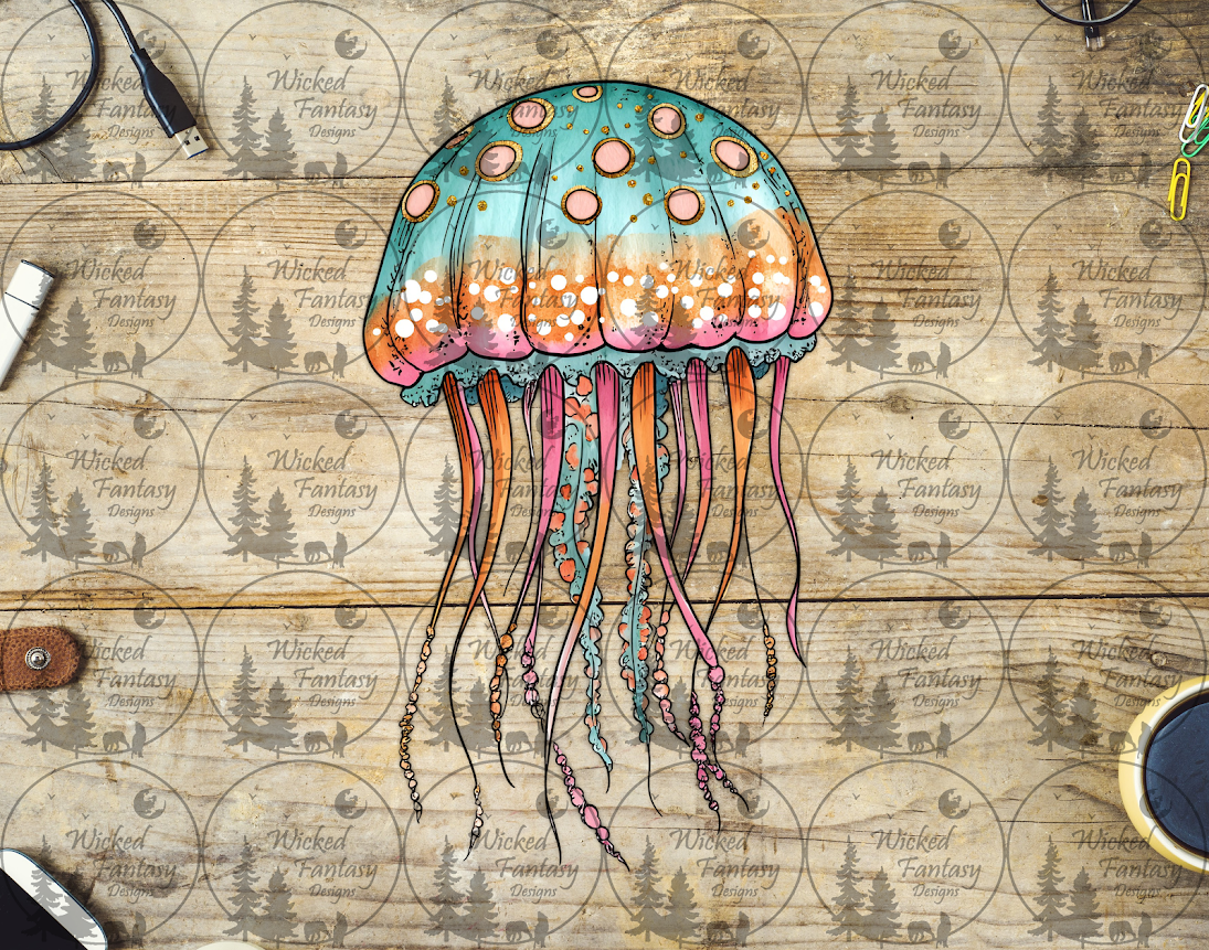 UVDTF Pink Teal and Orange Jellyfish