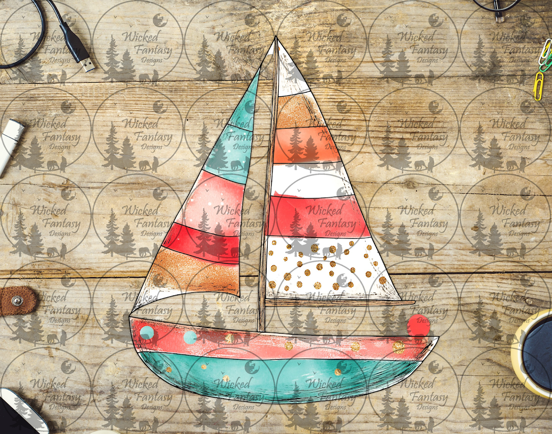 UVDTF Teal Pink and Orange Sailboat