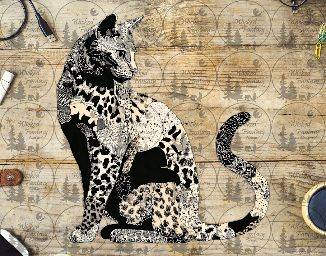 UVDTF Grunge Patchwork Cat