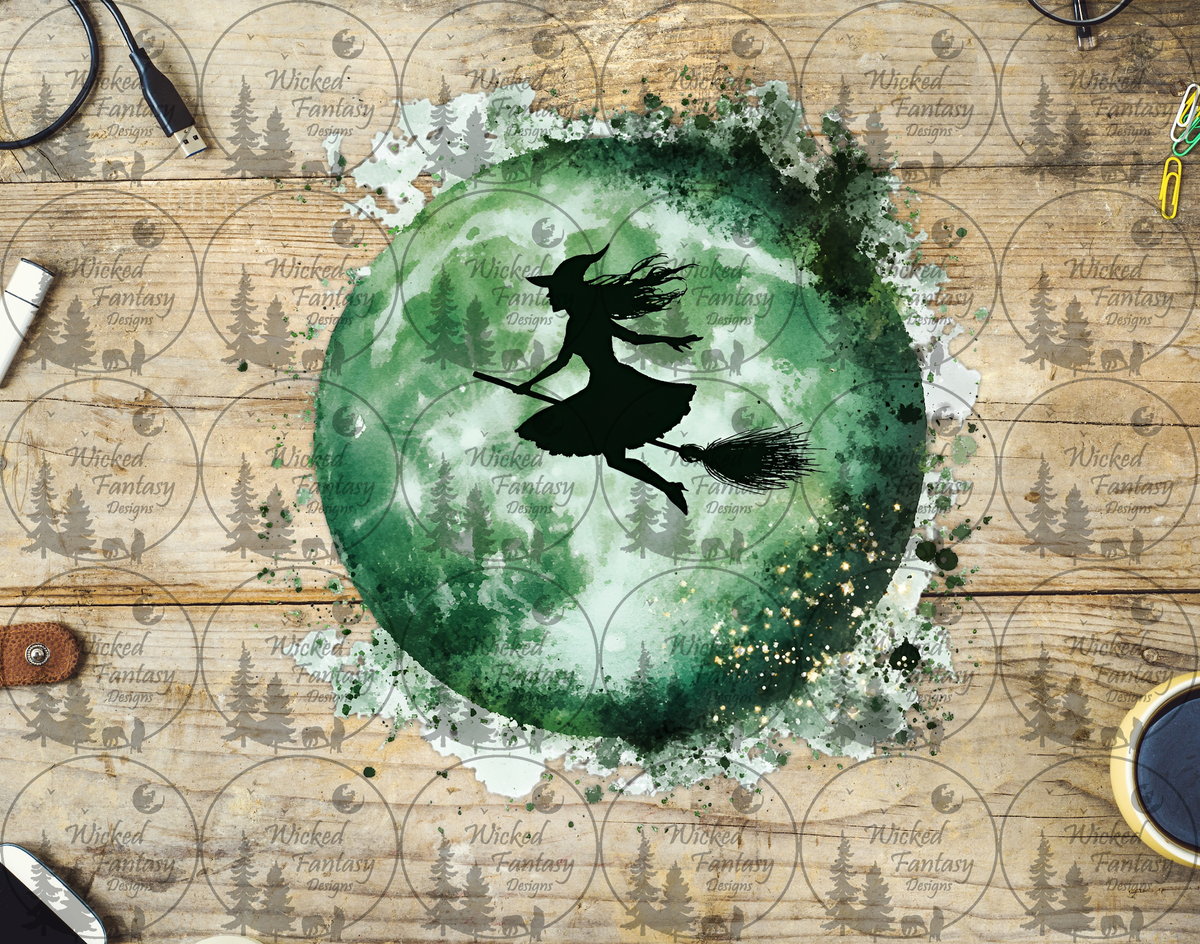 UVDTF Green Moon Witch Silhouette