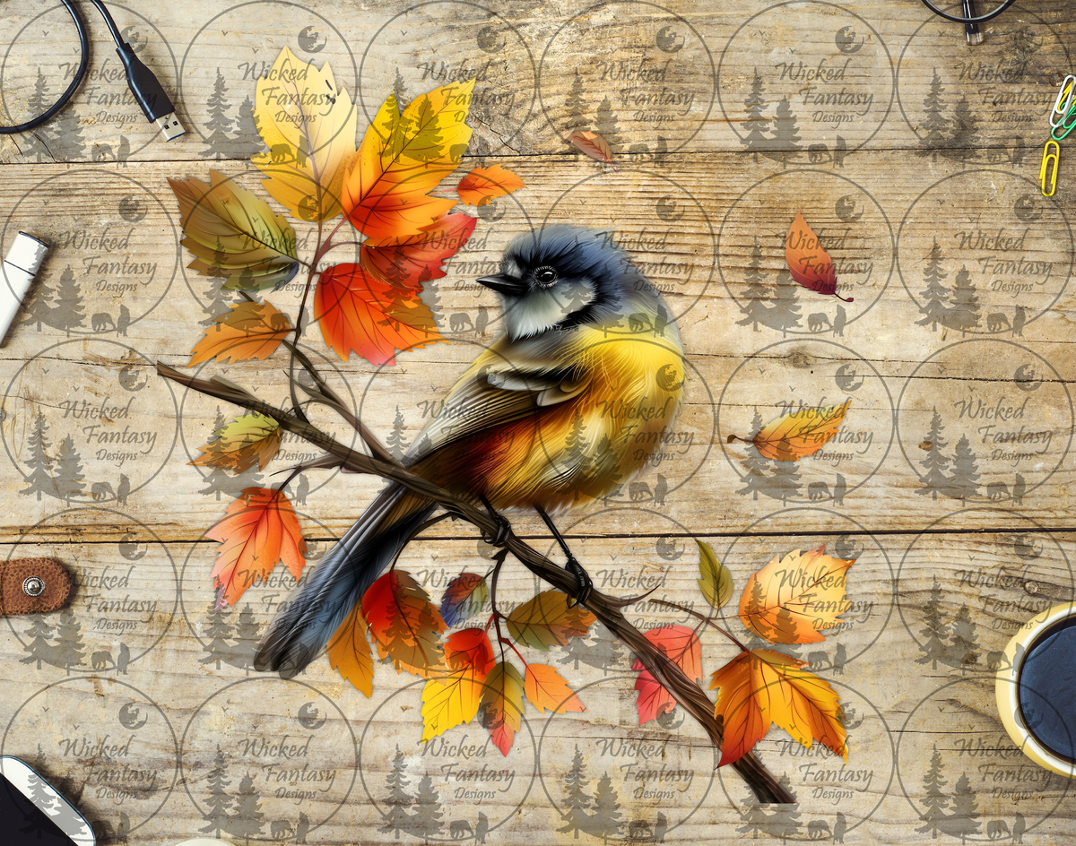 UVDTF Chickadee on Autumn Branch