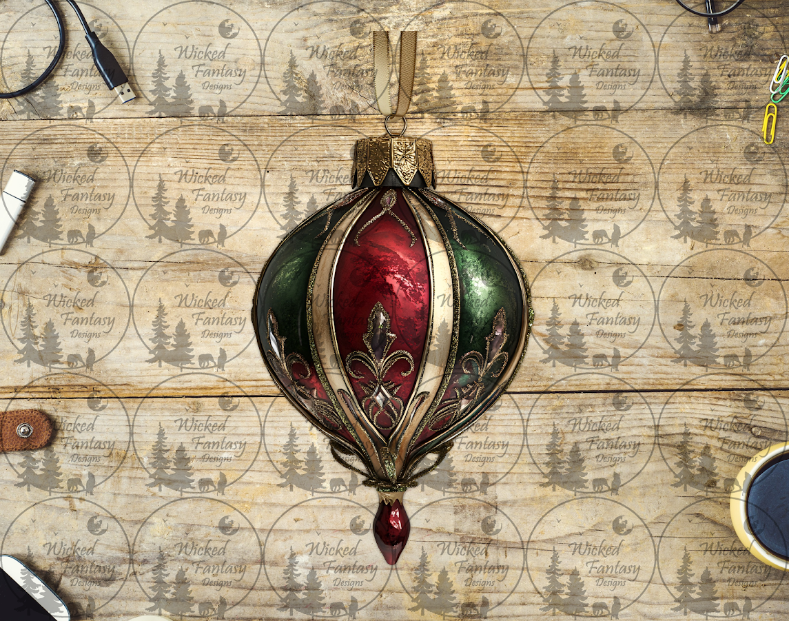 UVDTF Emerald Green and Burgundy Ornament with Golden Filagree