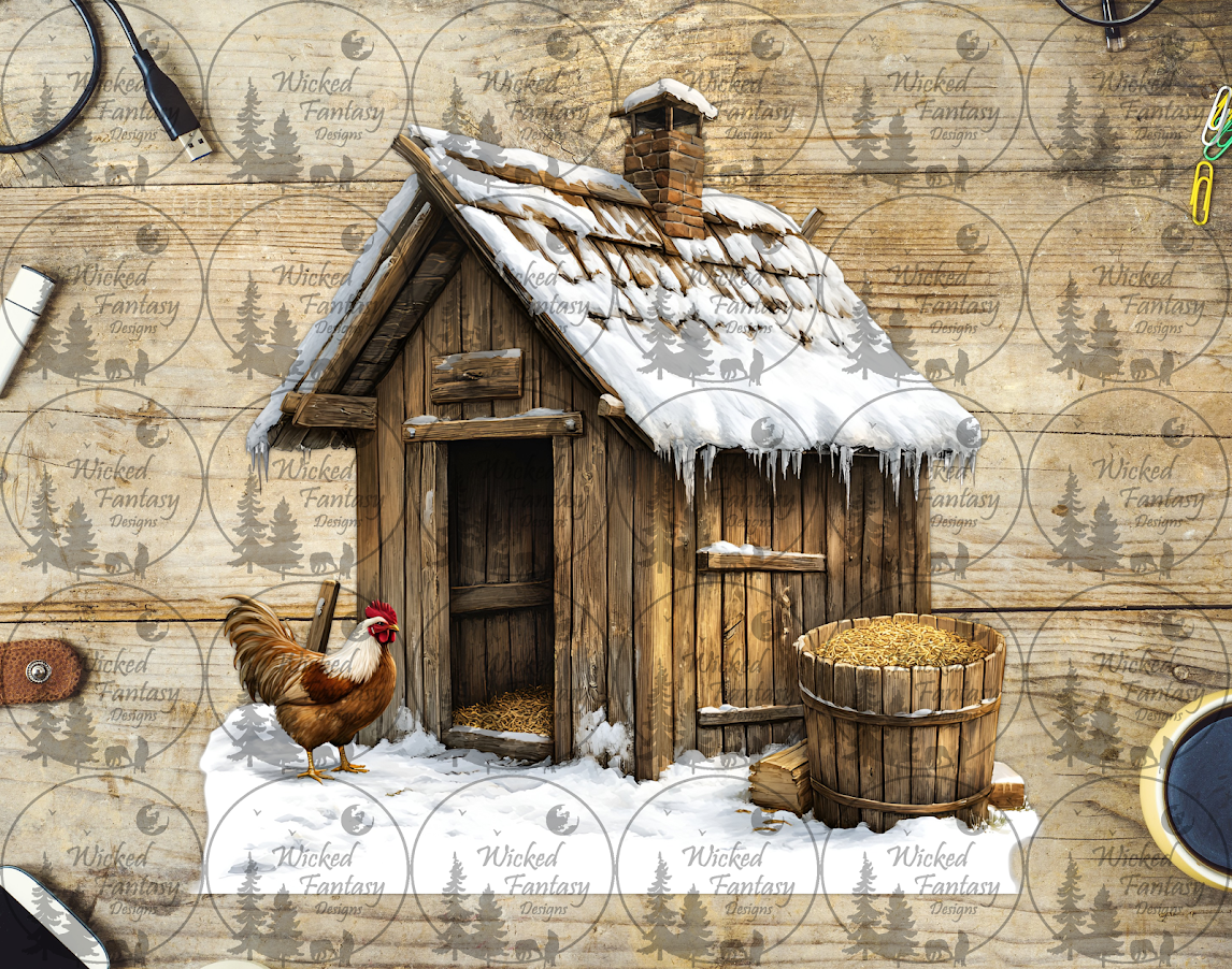 UVDTF Chicken Coop Covered in Snow