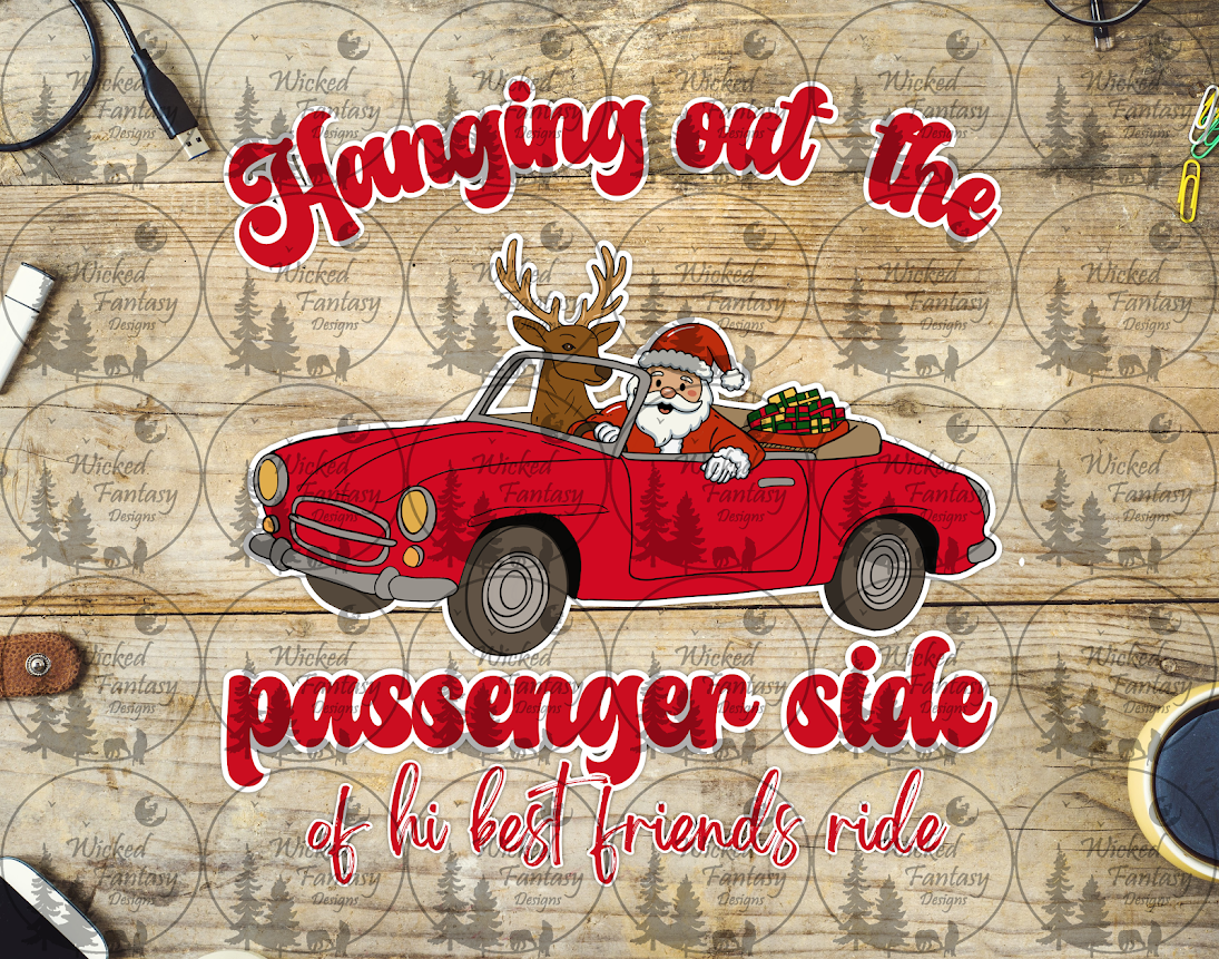 UVDTF Hanging Out the Passenger Side Santa and Reindeer