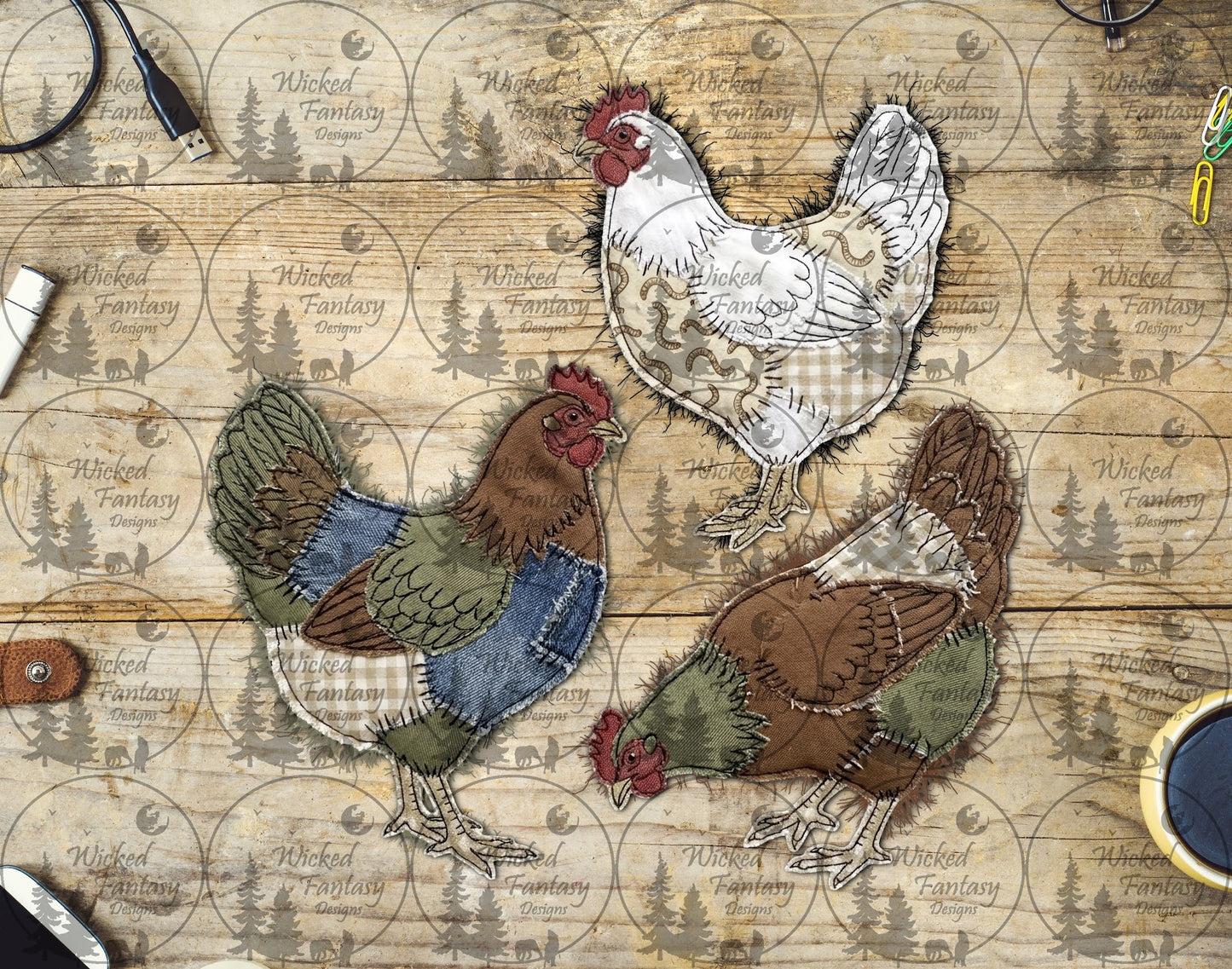 UVDTF Patchwork Quilted Chickens