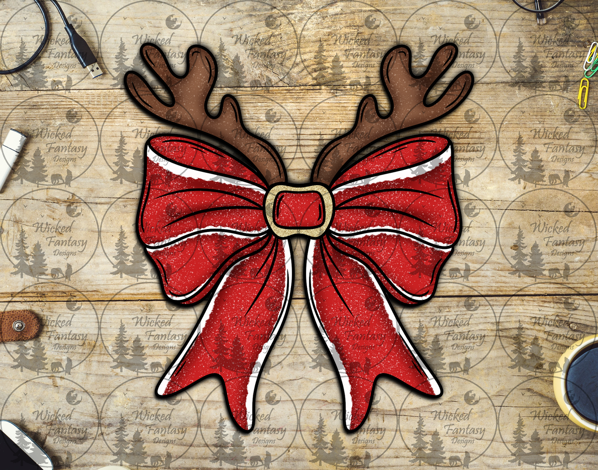 UVDTF Red Bow with Reindeer Antlers