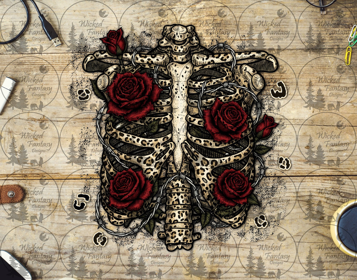 UVDTF Leopard Skeleton with Roses