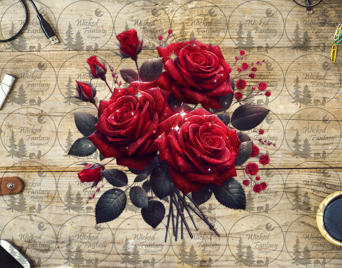 UVDTF Sparkling Red Rose Bouquet