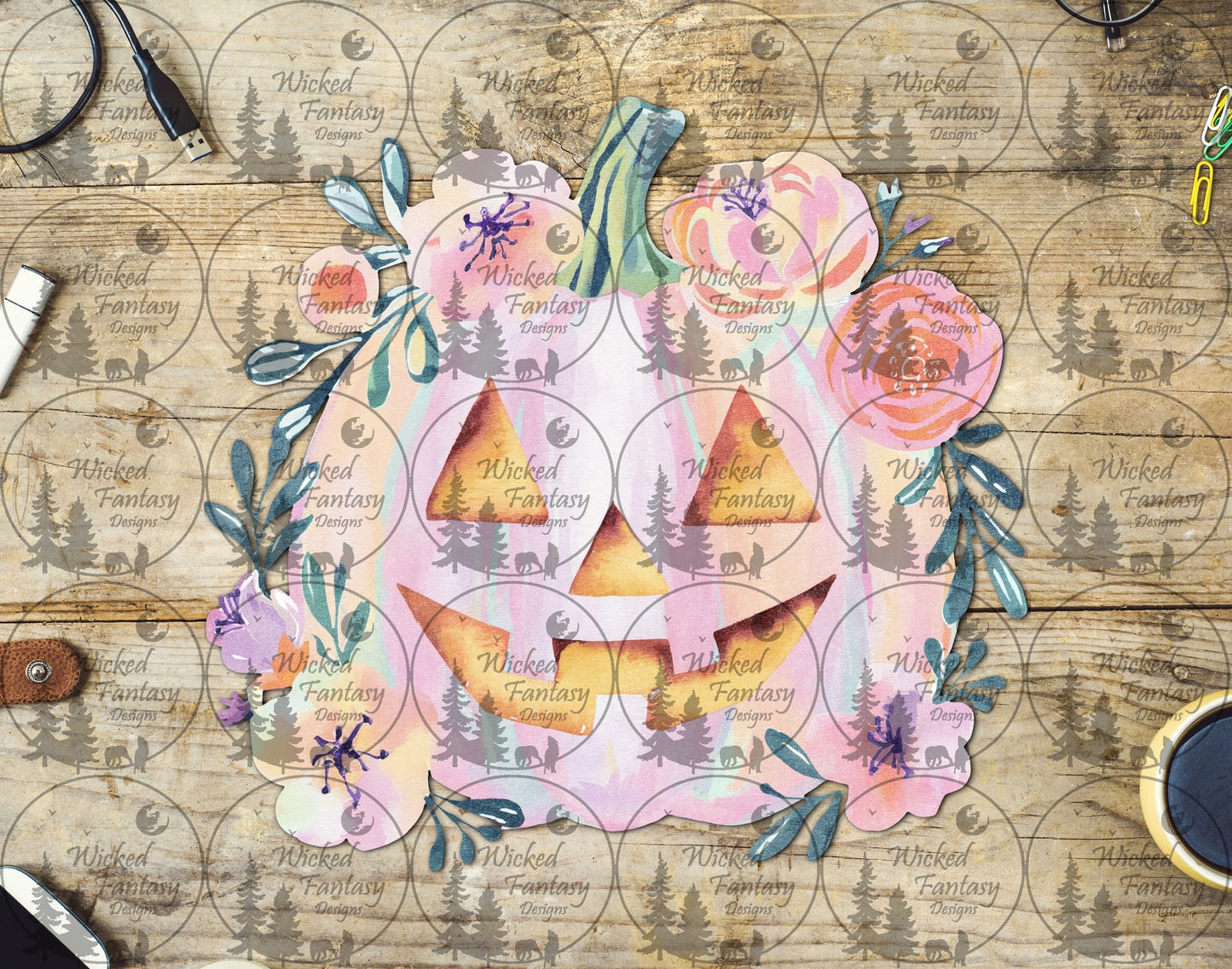 UVDTF Light Pink Floral Jack O Lantern