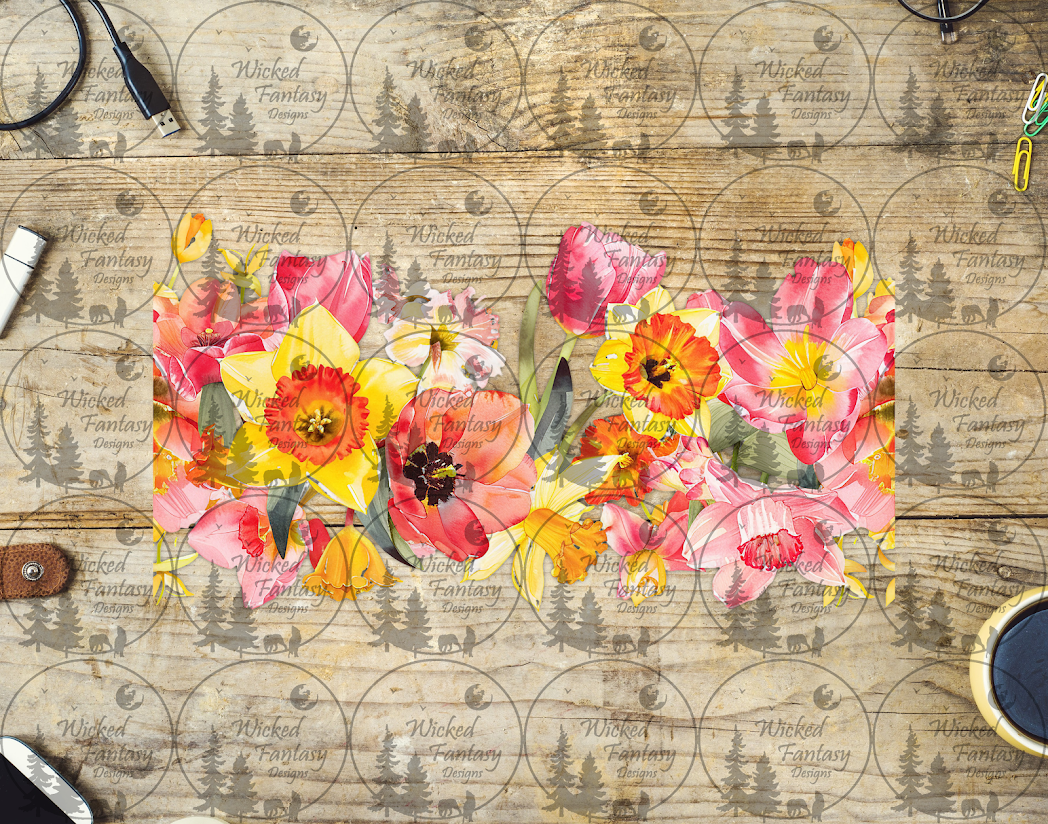 UVDTF Poppies and Daffodils Flowers Border Element 11"