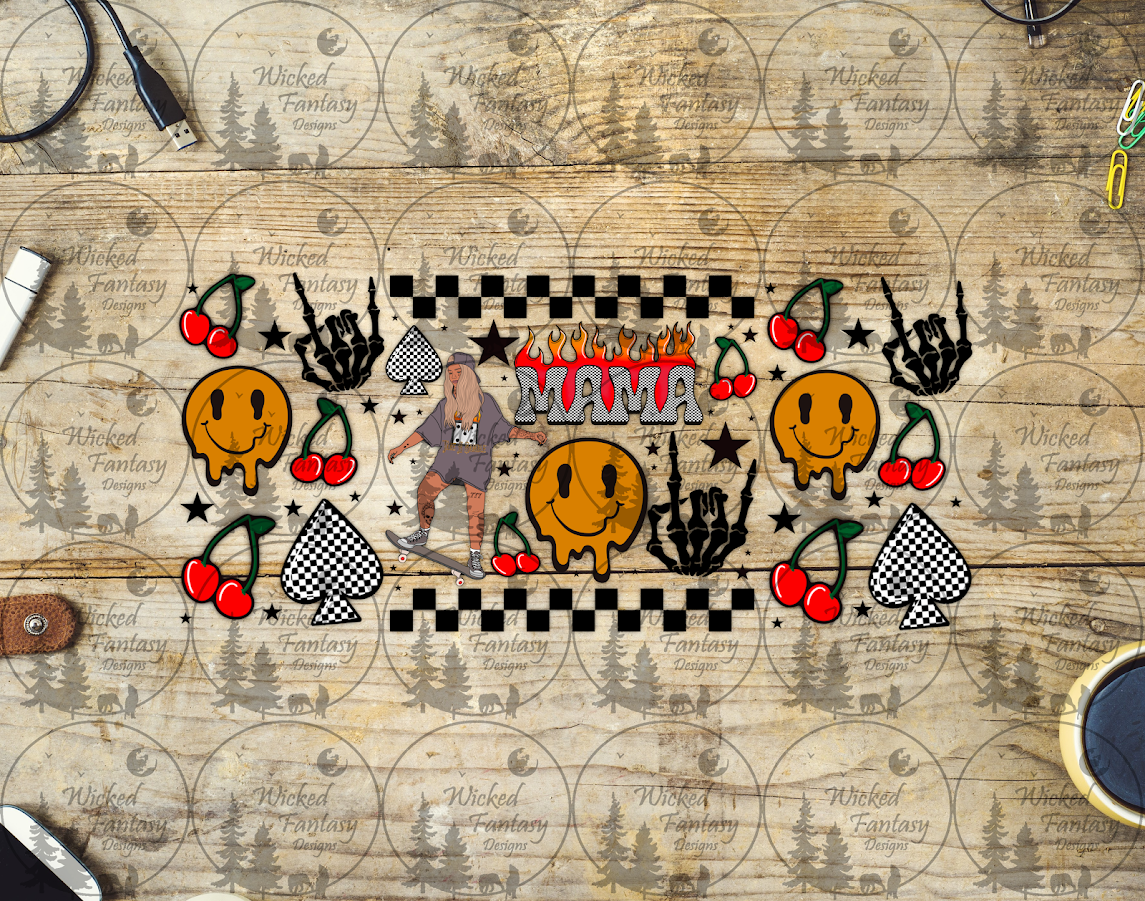 UVDTF Retro Mama with Cherries and Checkered Spades 16oz 40oz