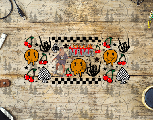 UVDTF Retro Mama with Cherries and Checkered Spades 16oz 40oz