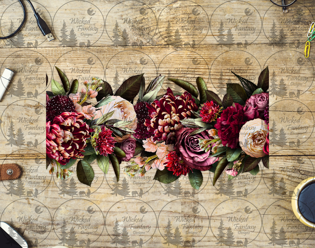 UVDTF Burgundy Floral 16oz 40oz