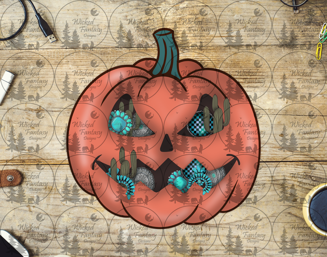 UVDTF Jack O Lantern with Conchos and Cactus