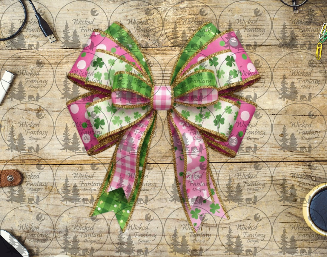 UVDTF Pink and Green Clover Bow