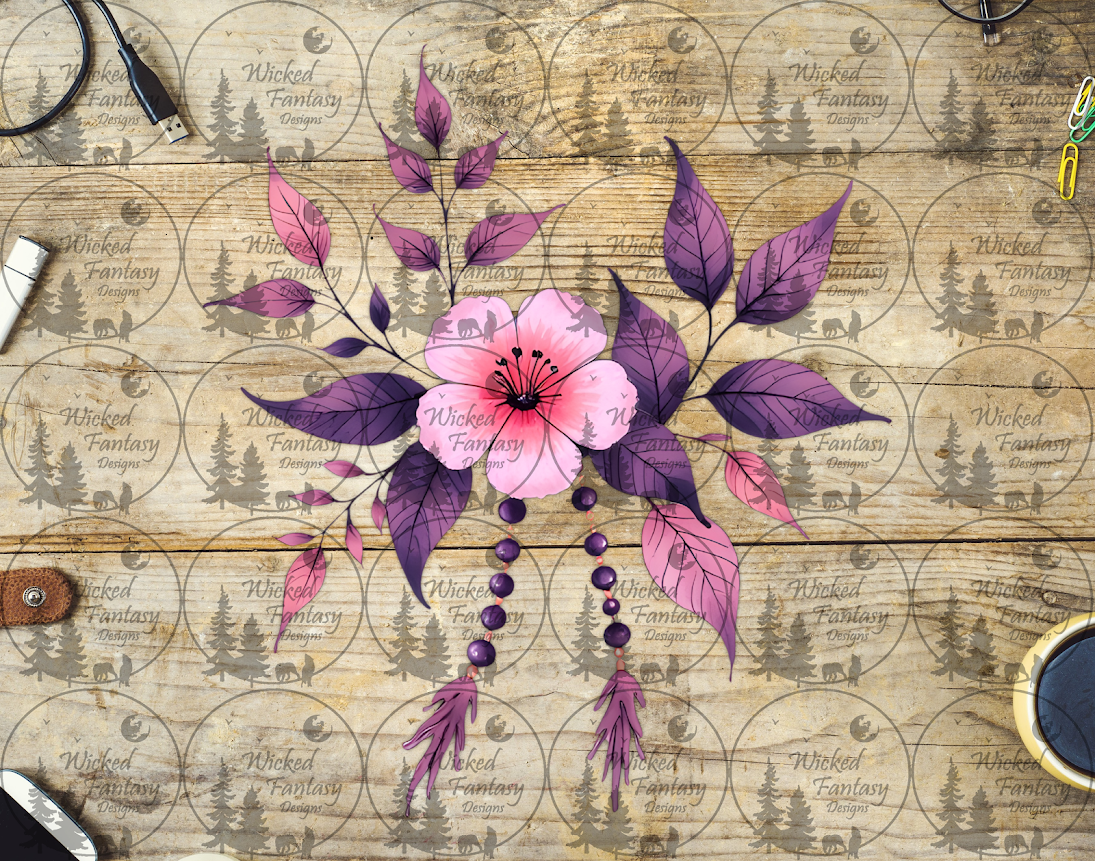 UVDTF Pink Flower with Tassels