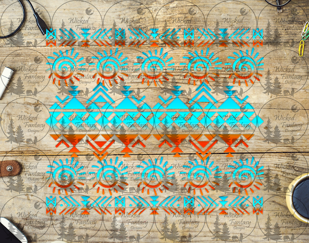 UVDTF Aqua Orange Gradient Aztec Suns 20oz 30oz 10"x10"