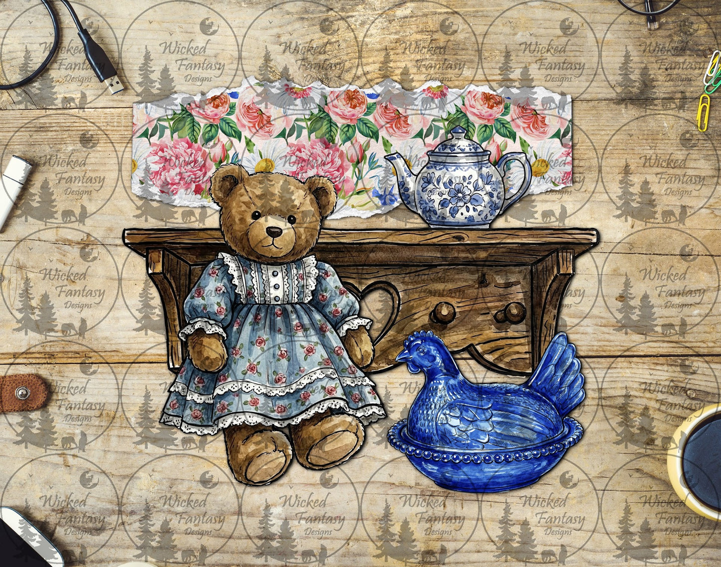 UVDTF Curio Shelf and Teddy Bear