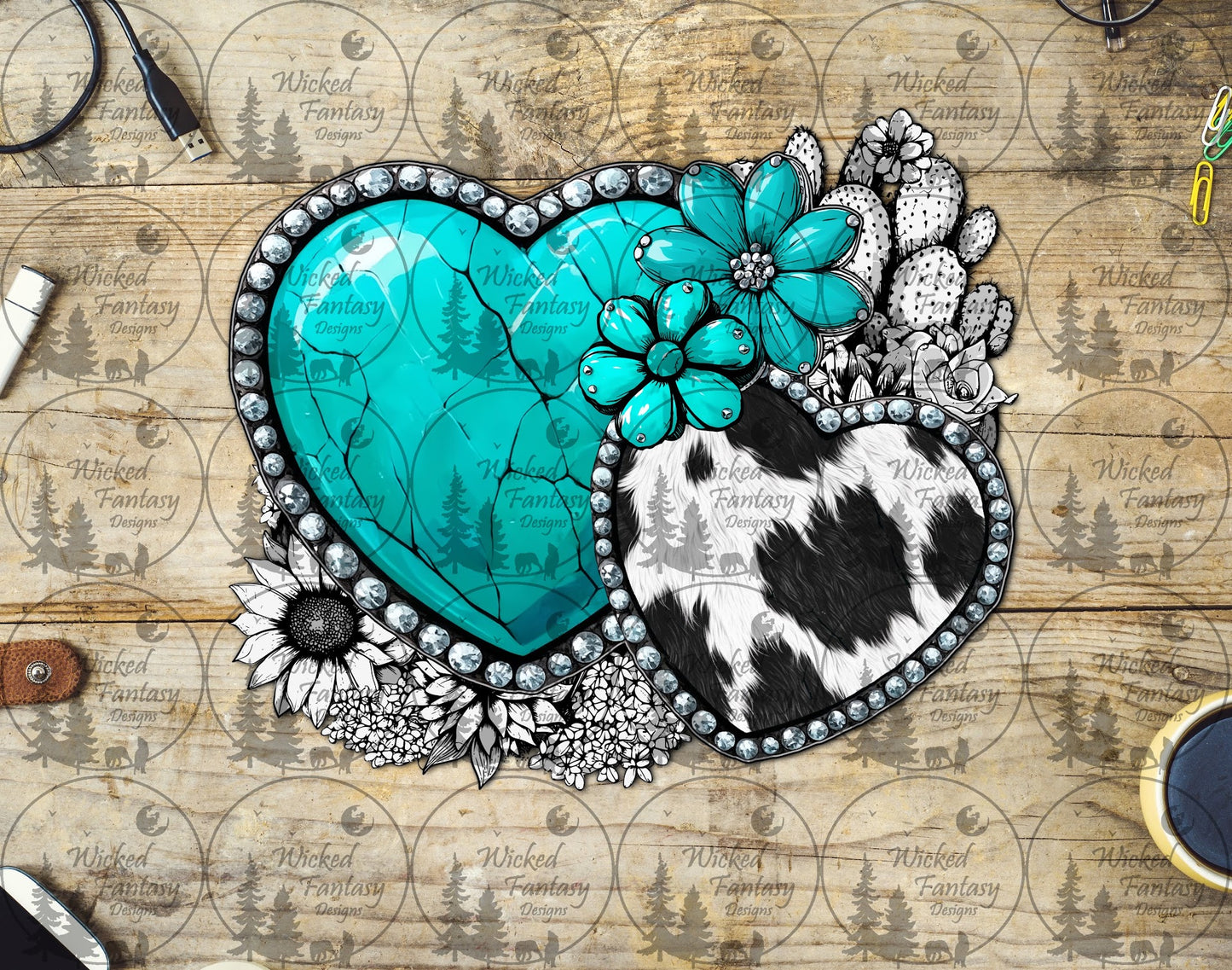 UVDTF Turquoise and Cowhide Hearts