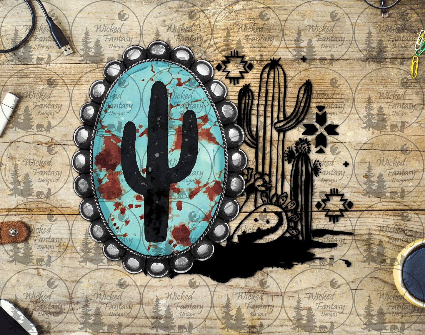 UVDTF Cactus Concho and Line Art