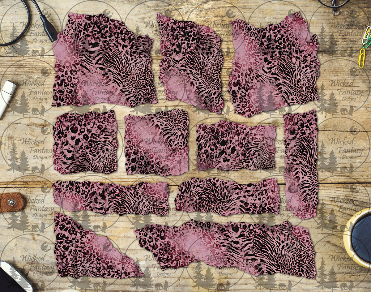 UVDTF Dusty Rose Animal Print Ripped Pages Element Sheet