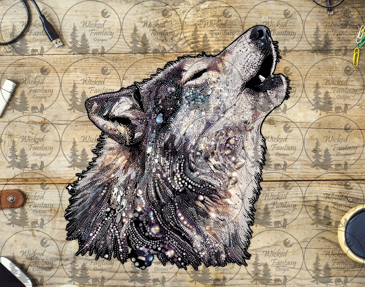 UVDTF Faux Rhinestone Wolf