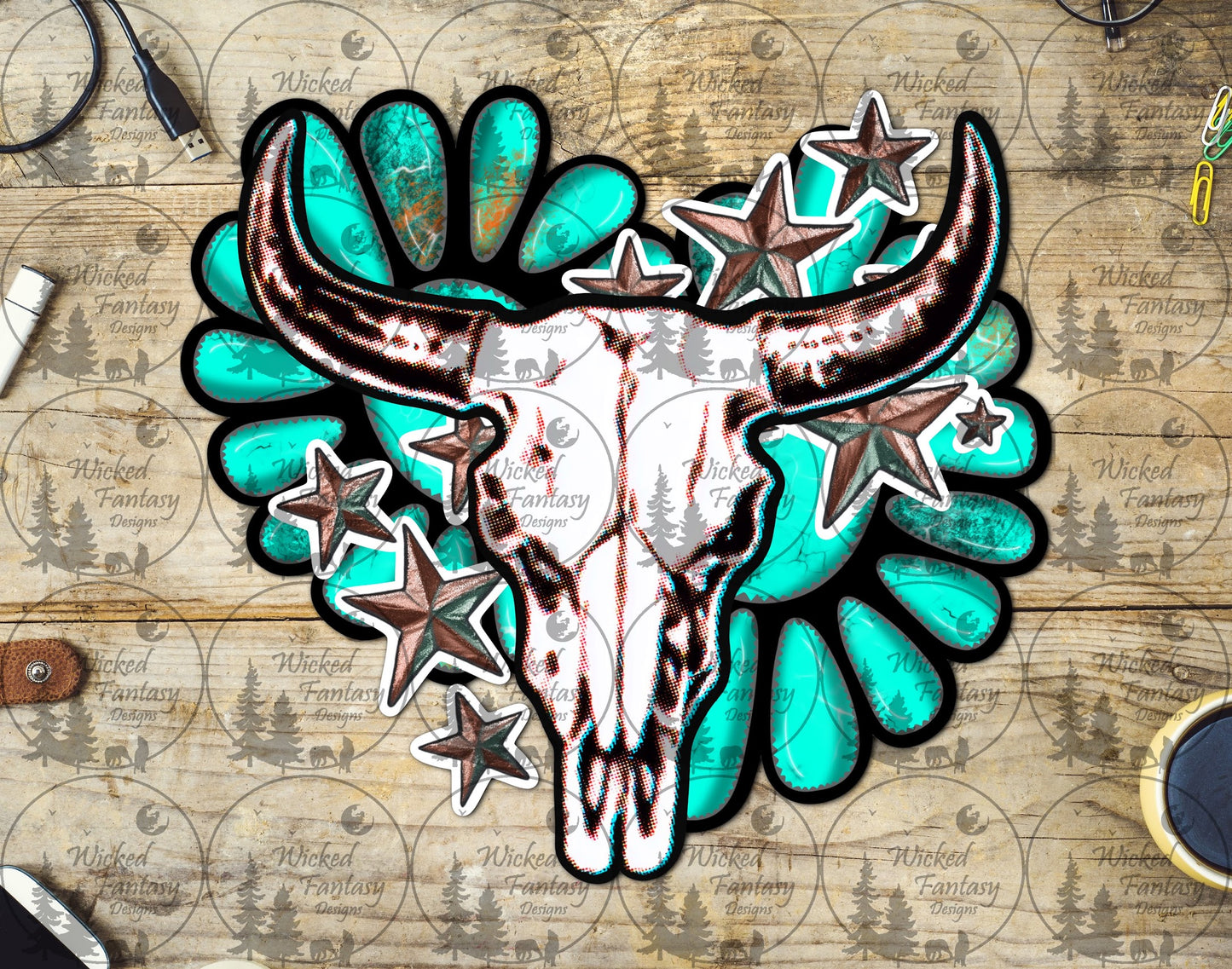 UVDTF Edgy Cow Skull with Conchos and Stars