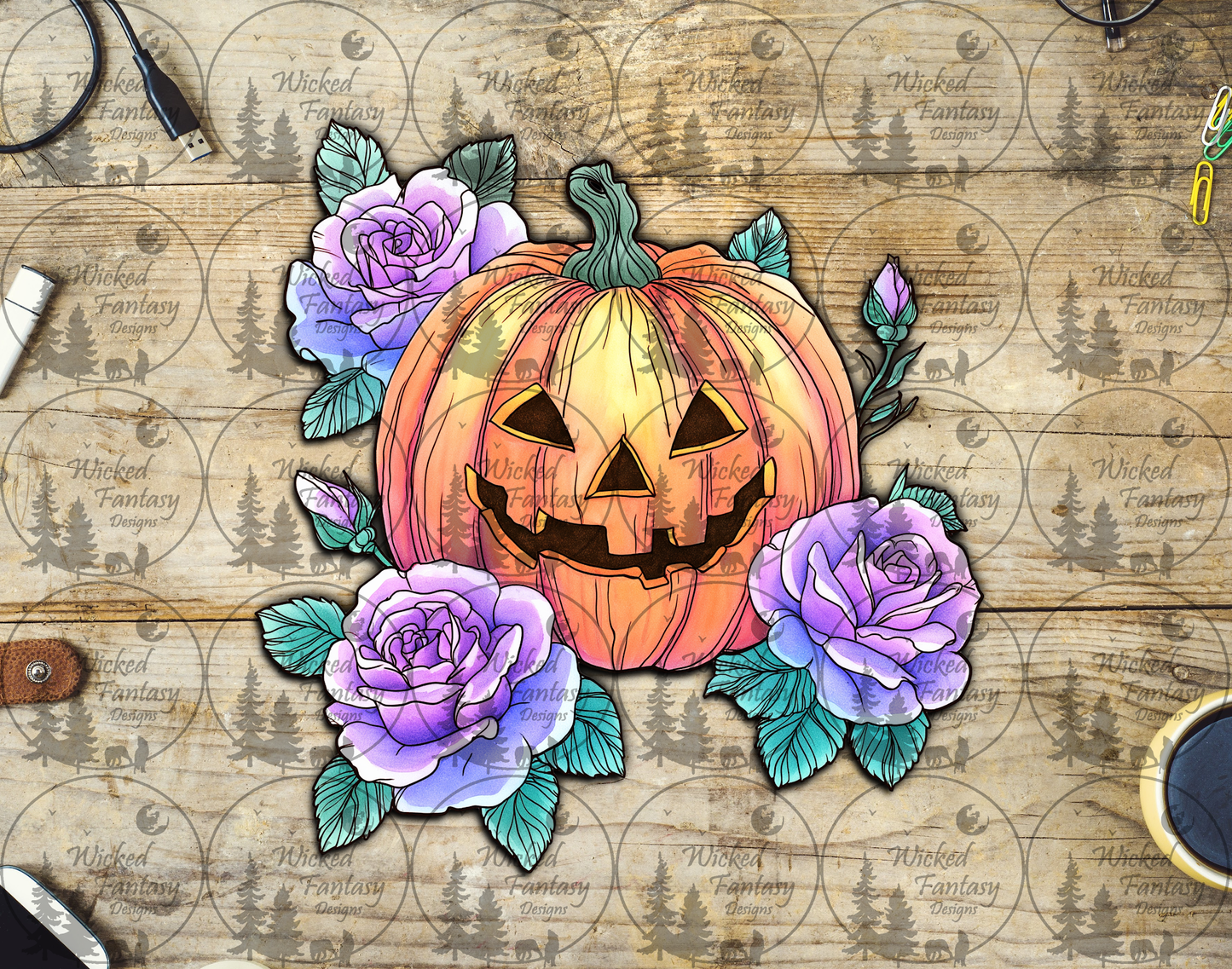 UVDTF Jack O Lantern with Purple Roses