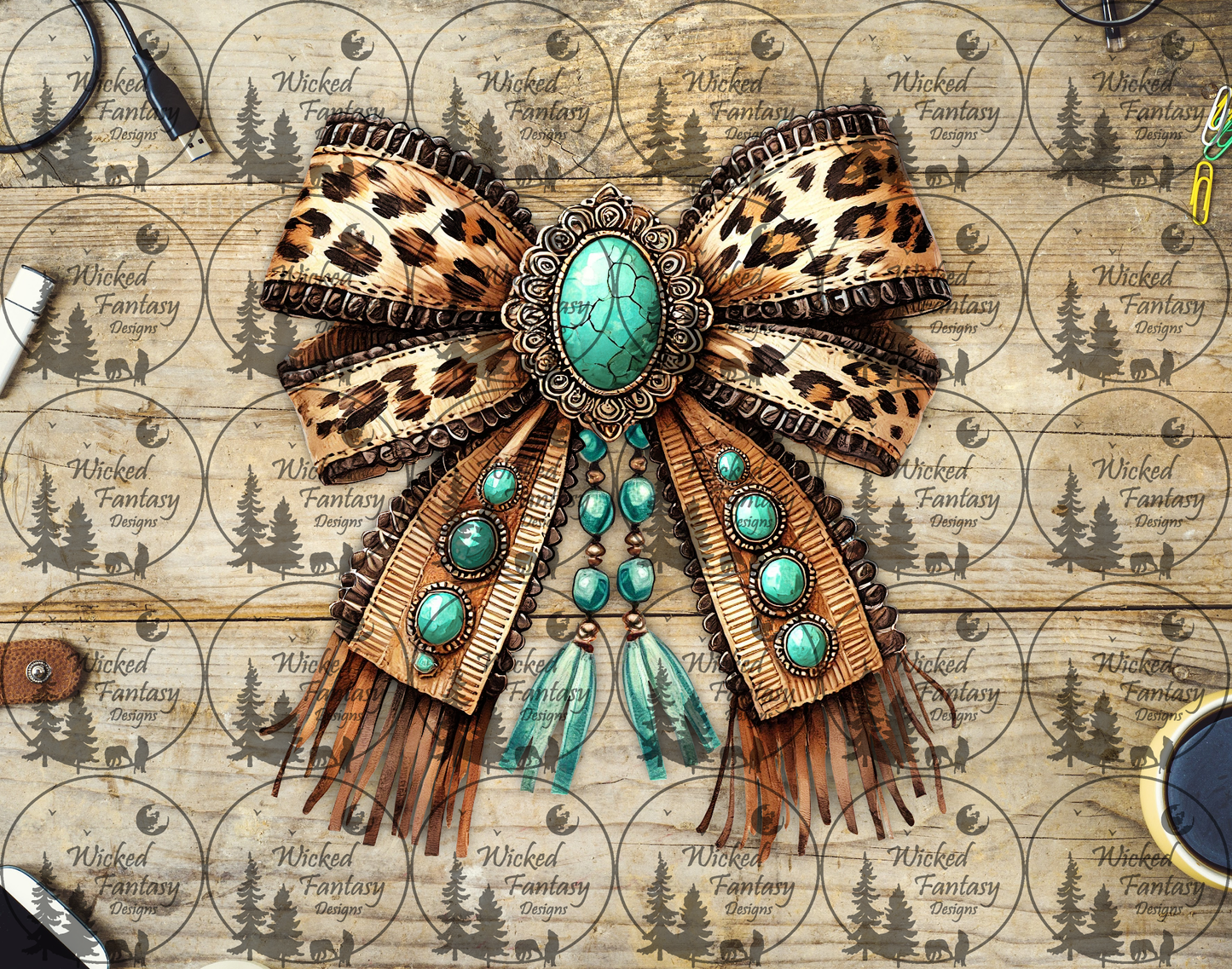 UVDTF Leopard and Turquoise Concho Bow