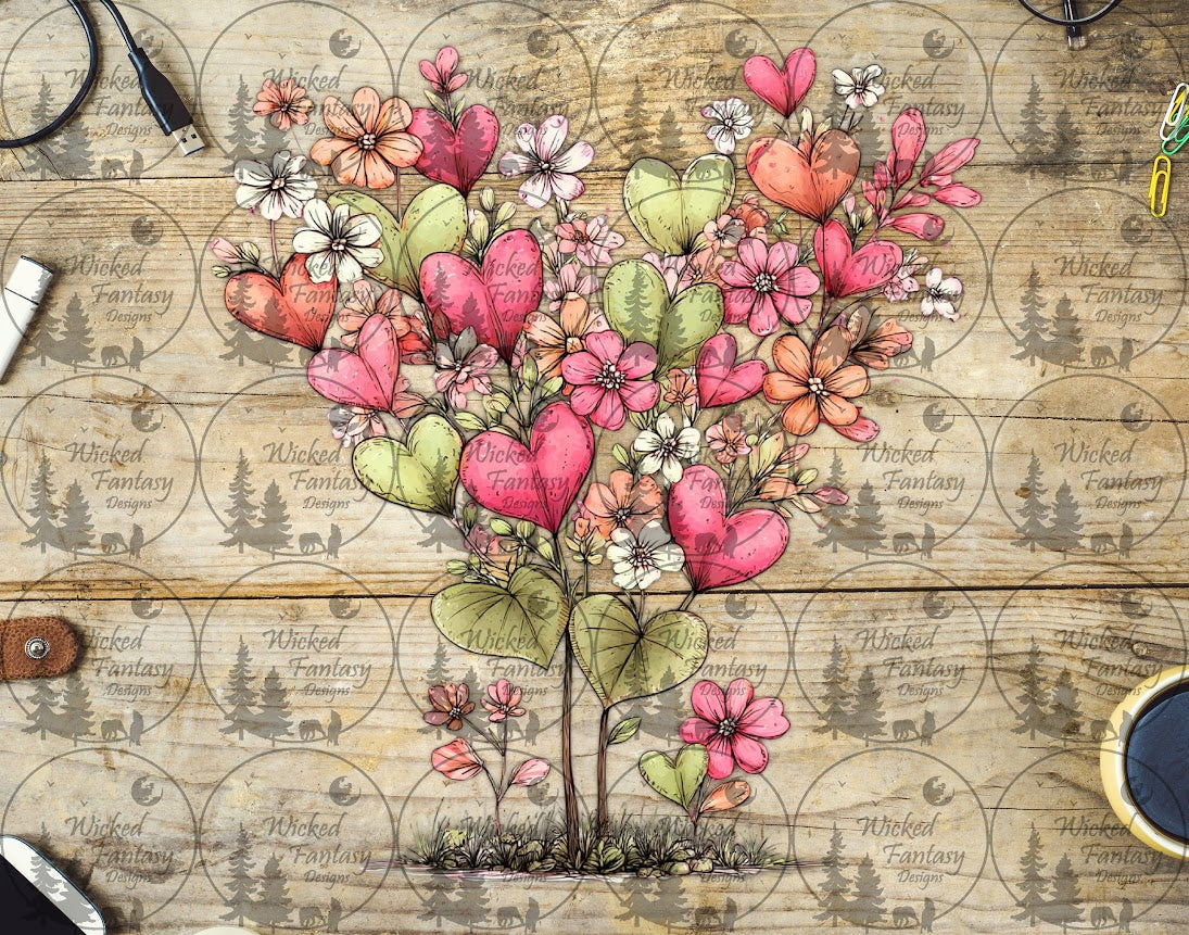 UVDTF Petal and Ink Heart Blossom Tree