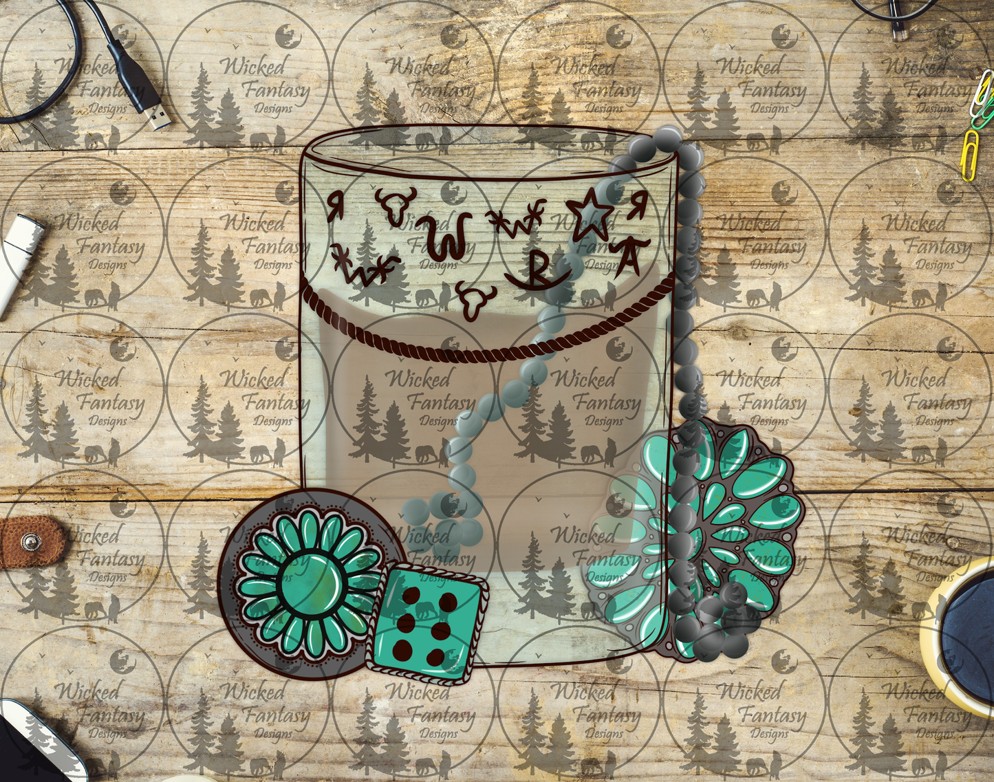 UVDTF Ranch Brands Whiskey Glass and Turquoise Conchos
