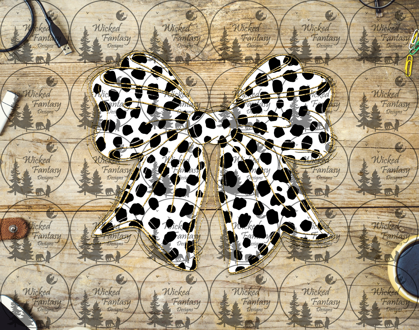UVDTF Dalmatian Spotted Bow and Gold Outlines