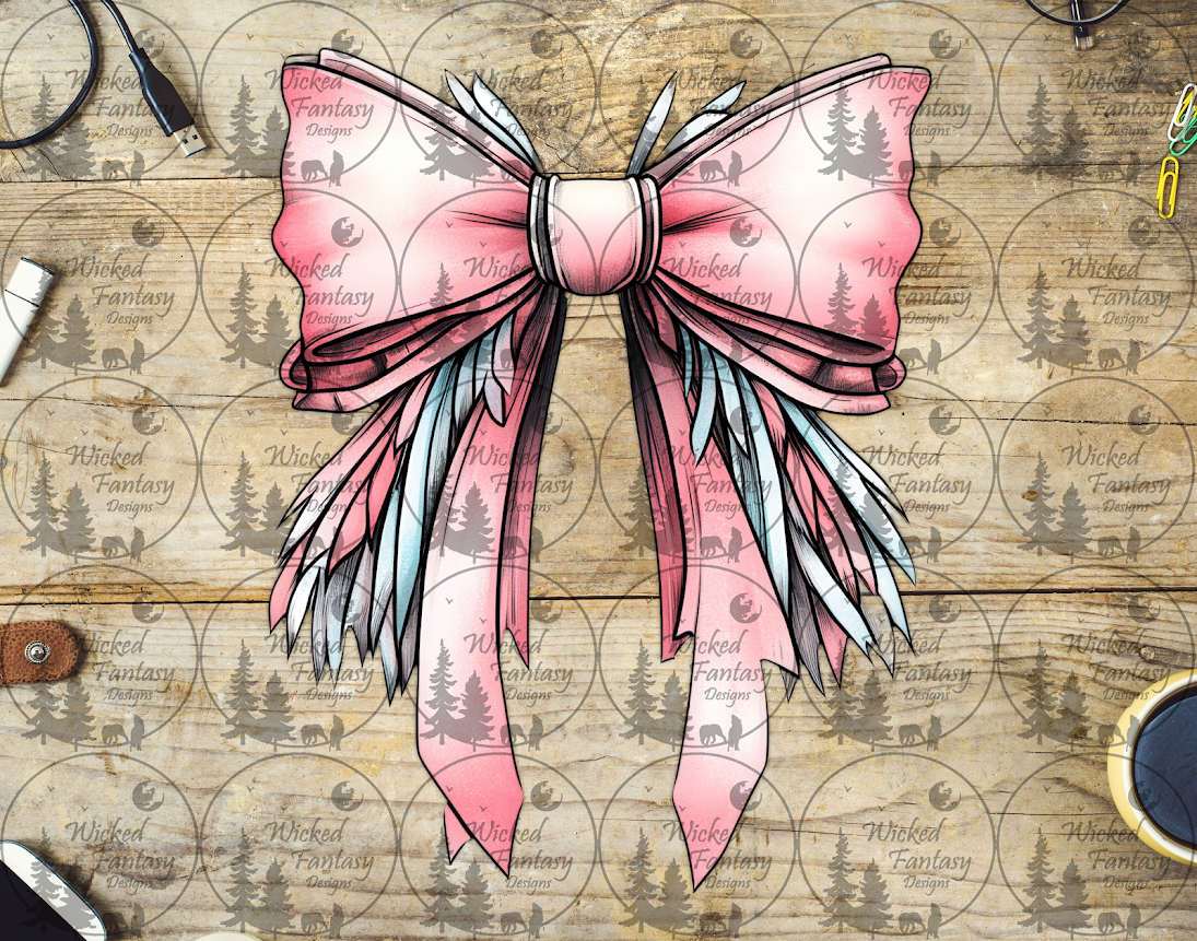 UVDTF Pink Bow with Fringe