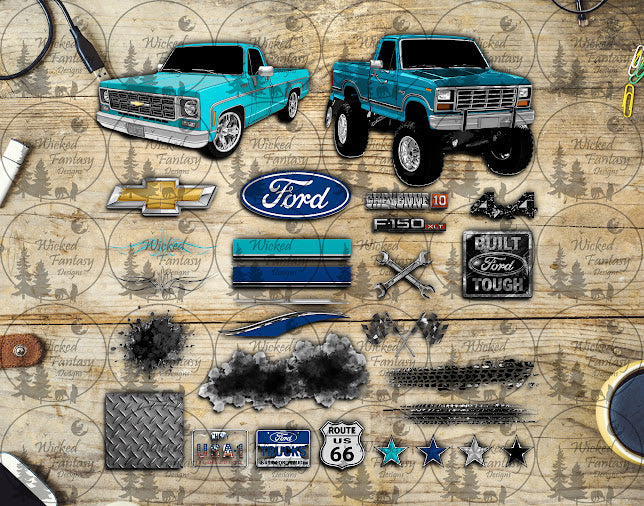 UVDTF Vintage Trucks 11x11" Element Sheet