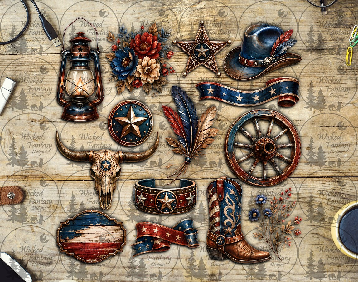 UVDTF Cow Skull Country Patriotic 11x11" Element Sheet