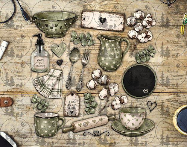 UVDTF Sage Cottage Kitchen 11x11" Element Sheet