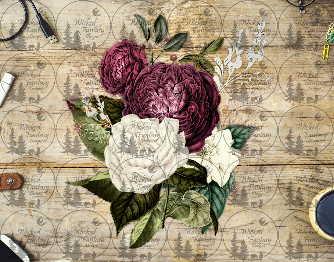 UVDTF Burgundy and White Peonies